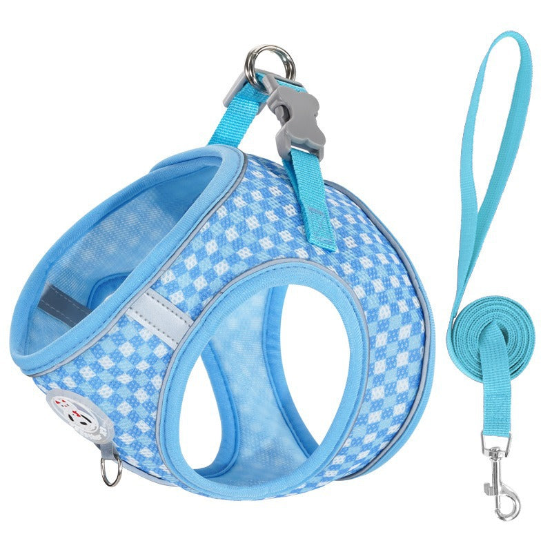 Dog cat vest style safety belt, small and medium-sized pet breathable chest harness, walking dog round rope, reflective dog rope
