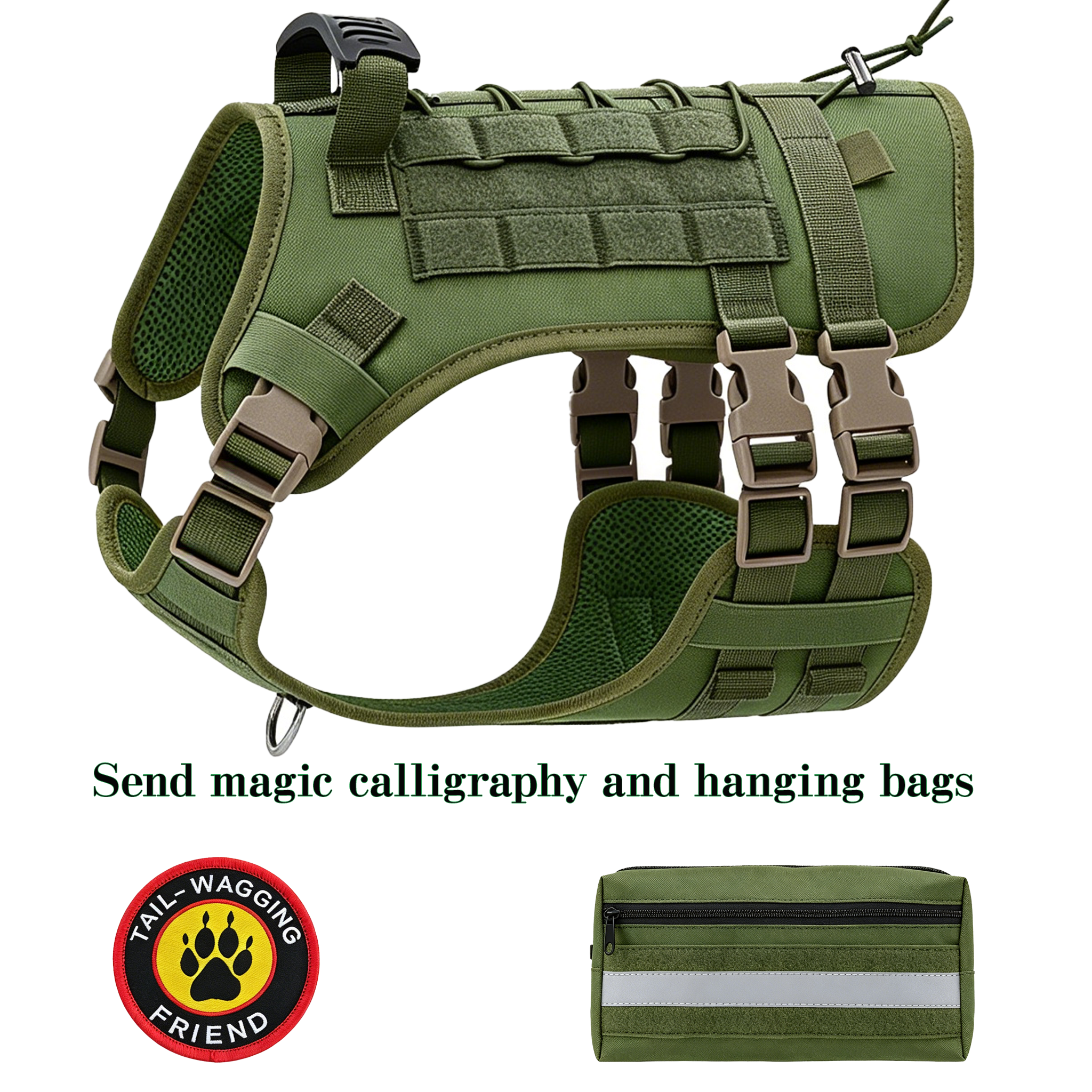 Molle dog vest cover and horsehair cover without pull tactics to prevent escape, suitable for medium and large dogs with handle adjustable military dog covers