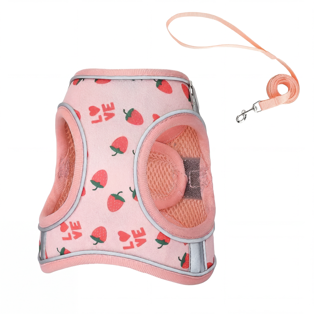 Floral Cat Harness and Leash Set - Breathable Mesh Puppy Vest with Reflective Strips, Adjustable Soft Pet Walking Gear for Small Dogs & Kittens, Escape-Proof Outdoor Hiking Accessories