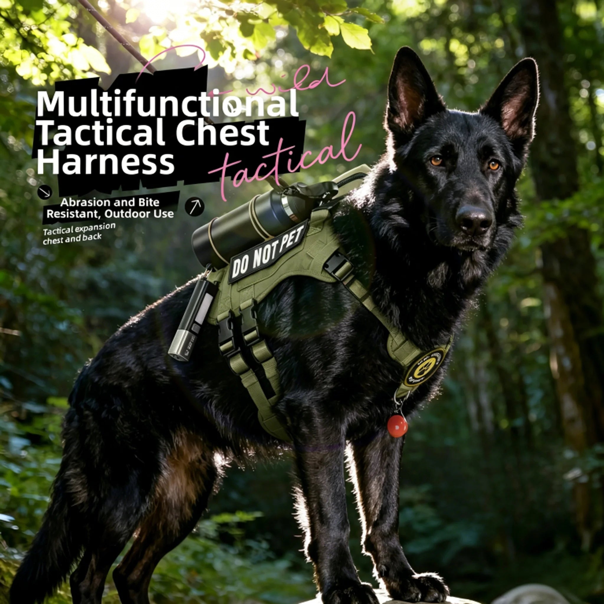 Molle dog vest cover and horsehair cover without pull tactics to prevent escape, suitable for medium and large dogs with handle adjustable military dog covers