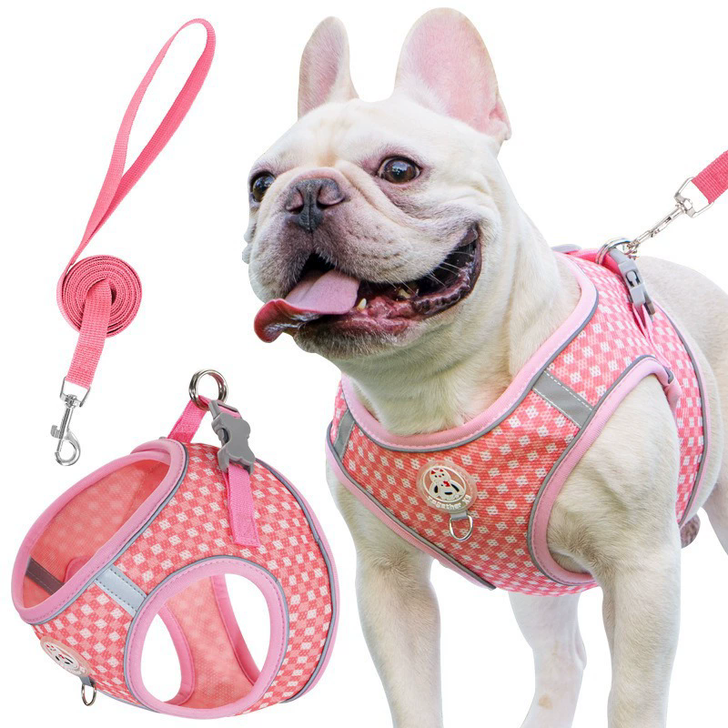 Dog cat vest style safety belt, small and medium-sized pet breathable chest harness, walking dog round rope, reflective dog rope