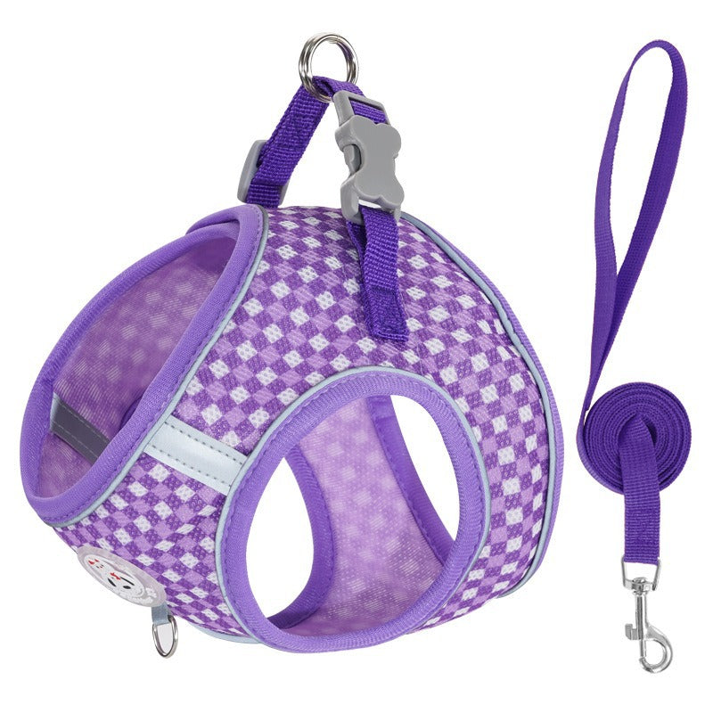 Dog cat vest style safety belt, small and medium-sized pet breathable chest harness, walking dog round rope, reflective dog rope