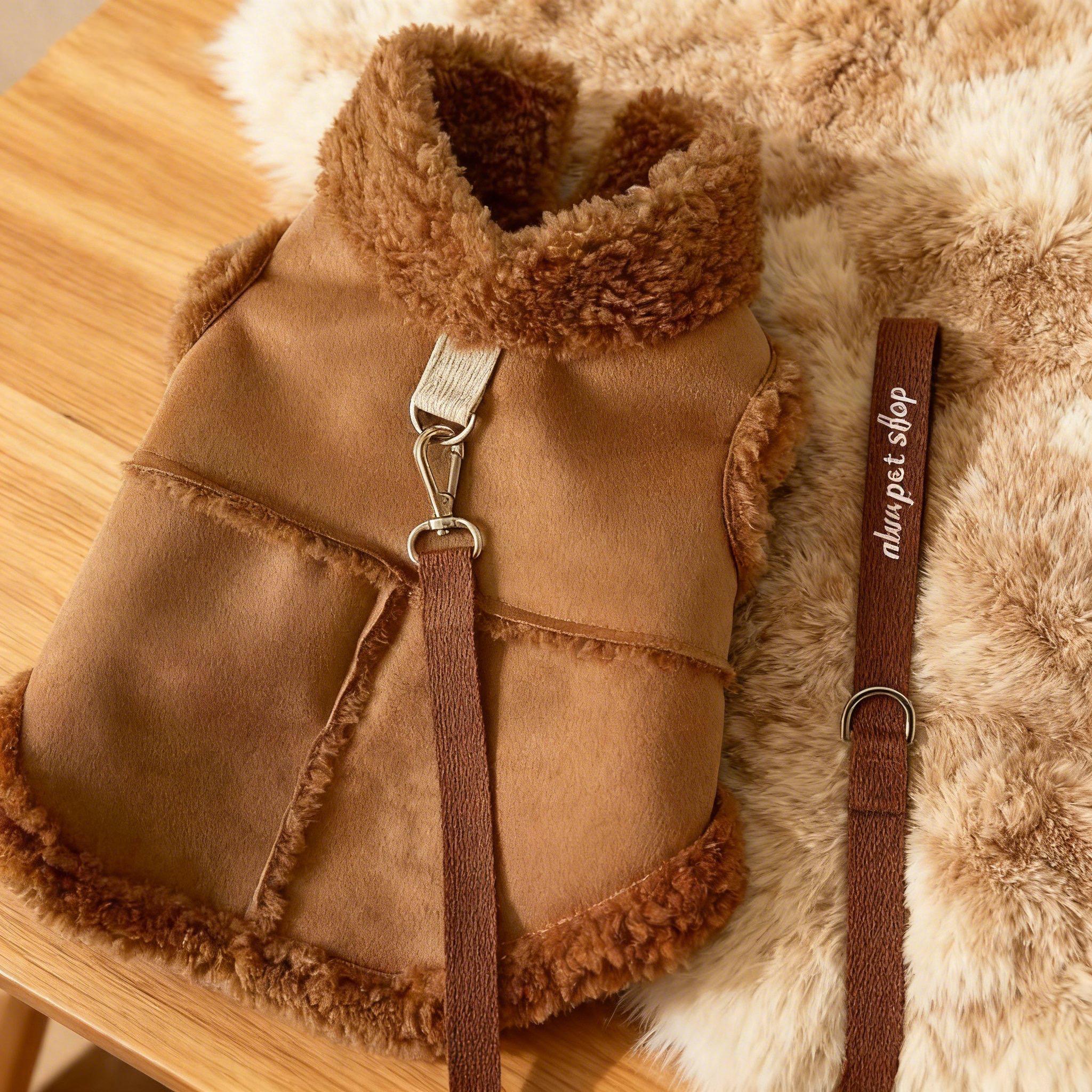 Can tow furry dogs, autumn and winter clothing vests, pet teddy bears, small and medium-sized dogs, pandas, fur vests, clothes