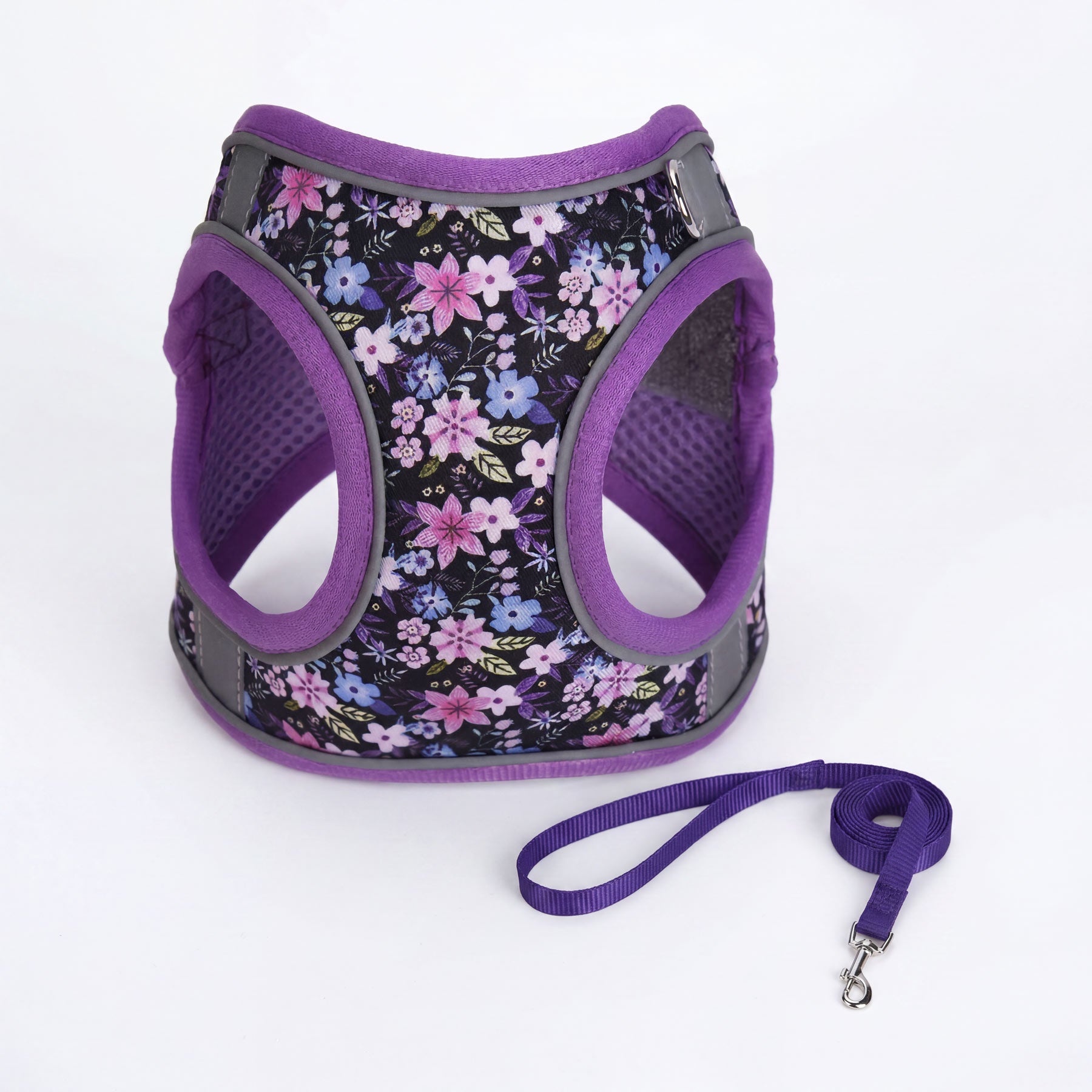 Floral Cat Harness and Leash Set - Breathable Mesh Puppy Vest with Reflective Strips, Adjustable Soft Pet Walking Gear for Small Dogs & Kittens, Escape-Proof Outdoor Hiking Accessories