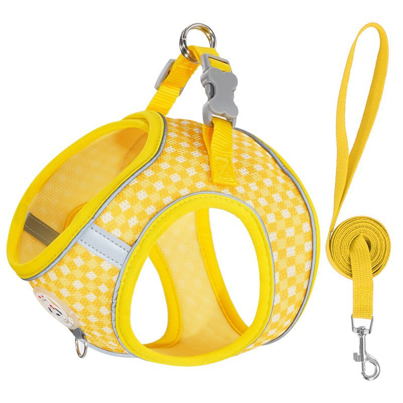 Dog cat vest style safety belt, small and medium-sized pet breathable chest harness, walking dog round rope, reflective dog rope