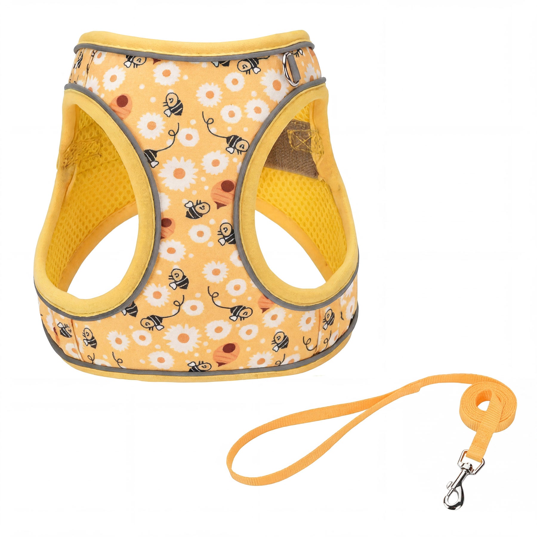 Floral Cat Harness and Leash Set - Breathable Mesh Puppy Vest with Reflective Strips, Adjustable Soft Pet Walking Gear for Small Dogs & Kittens, Escape-Proof Outdoor Hiking Accessories