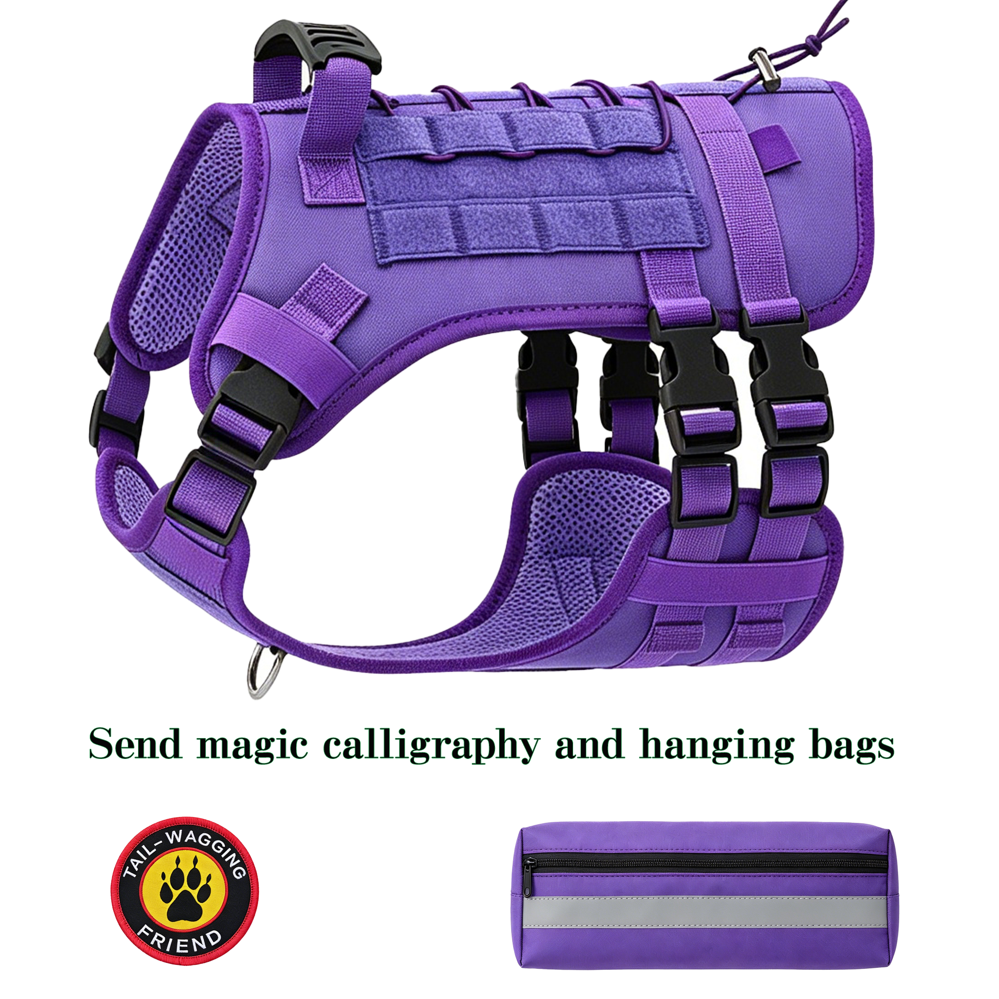 Molle dog vest cover and horsehair cover without pull tactics to prevent escape, suitable for medium and large dogs with handle adjustable military dog covers