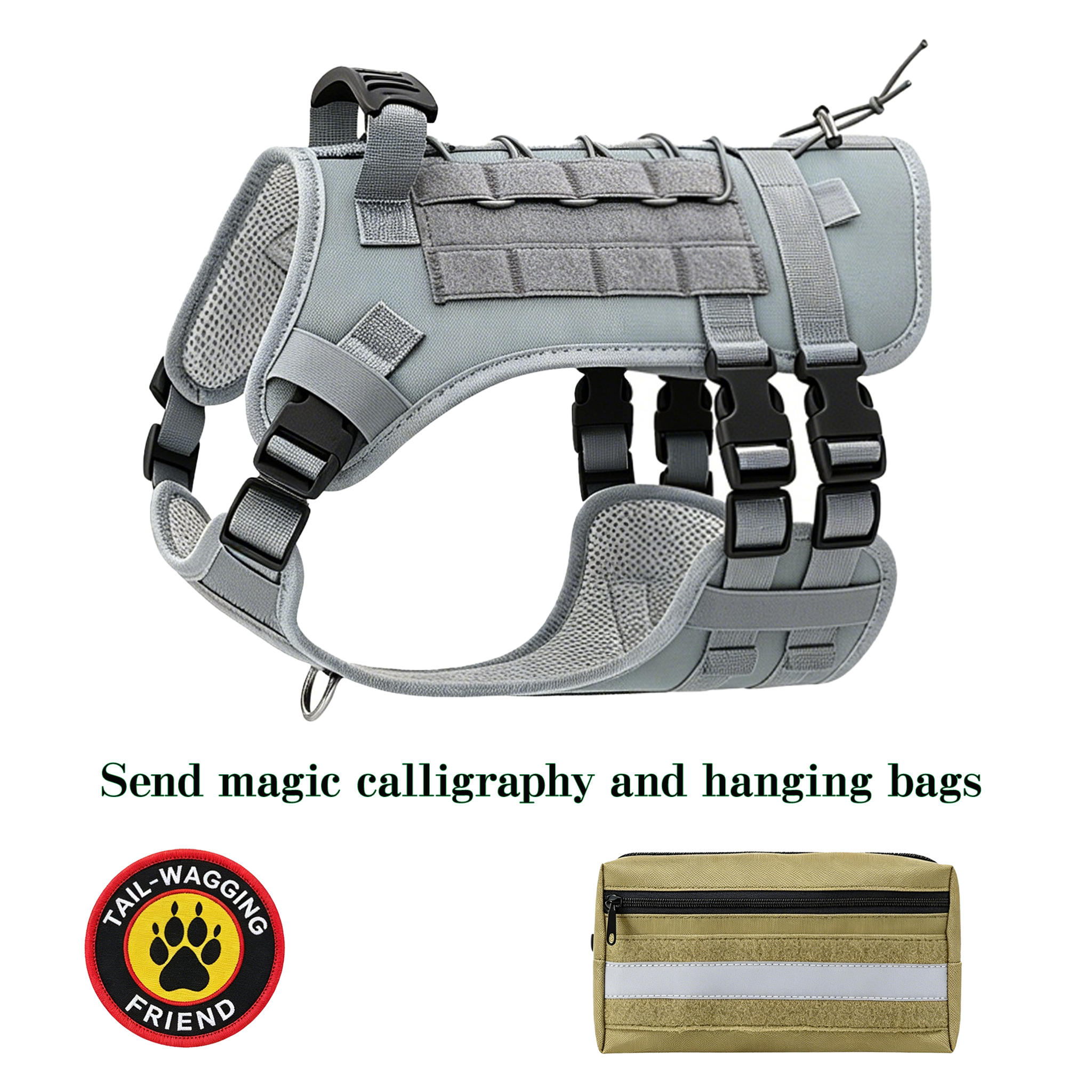 Molle dog vest cover and horsehair cover without pull tactics to prevent escape, suitable for medium and large dogs with handle adjustable military dog covers