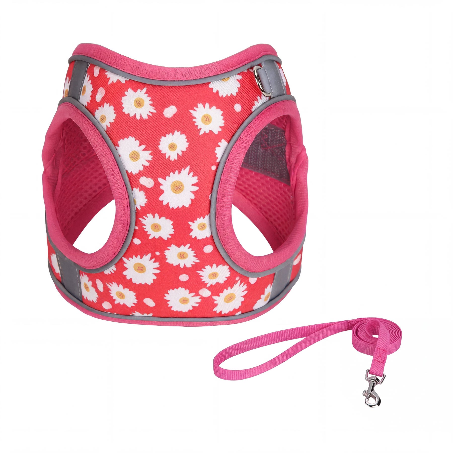 Floral Cat Harness and Leash Set - Breathable Mesh Puppy Vest with Reflective Strips, Adjustable Soft Pet Walking Gear for Small Dogs & Kittens, Escape-Proof Outdoor Hiking Accessories