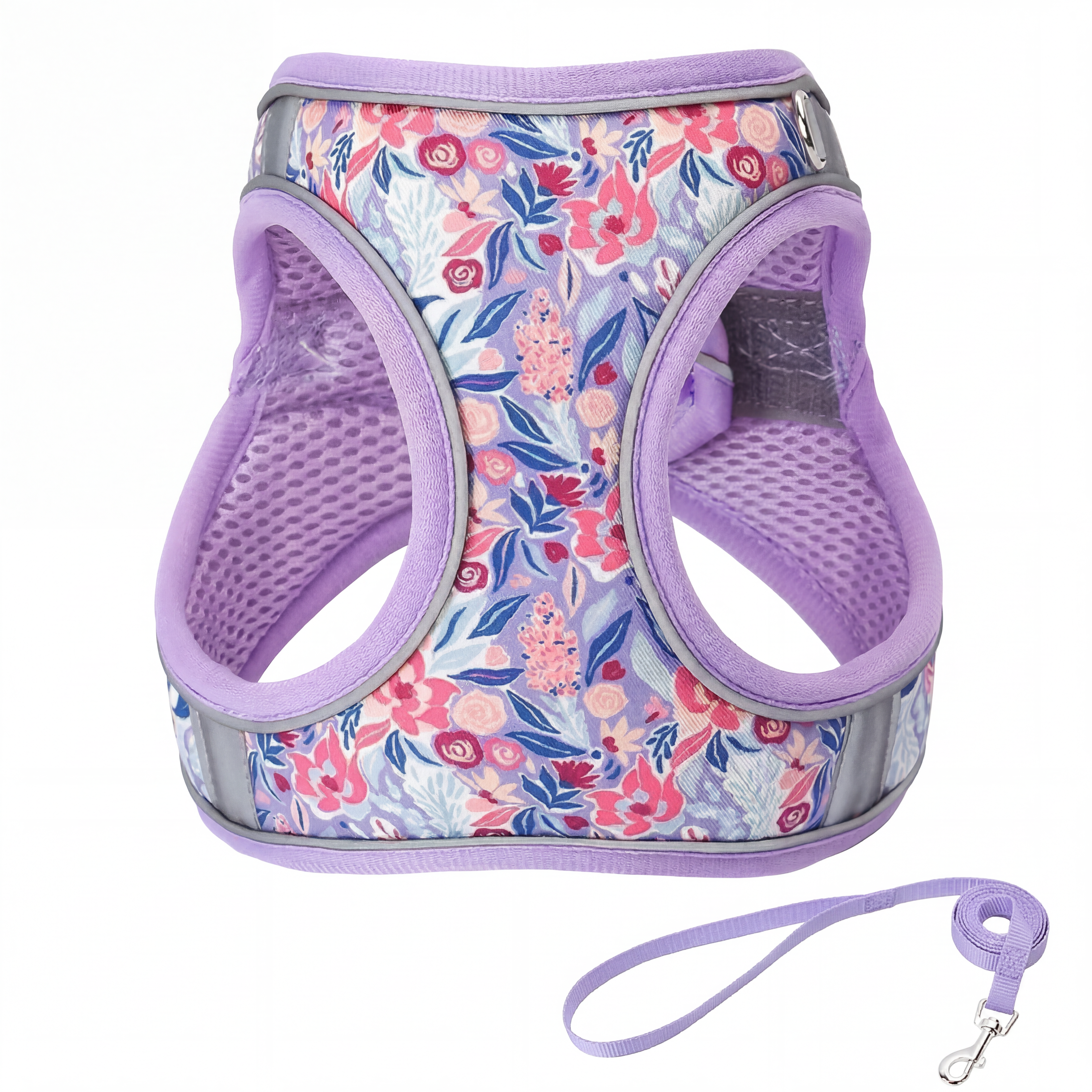 Floral Cat Harness and Leash Set - Breathable Mesh Puppy Vest with Reflective Strips, Adjustable Soft Pet Walking Gear for Small Dogs & Kittens, Escape-Proof Outdoor Hiking Accessories