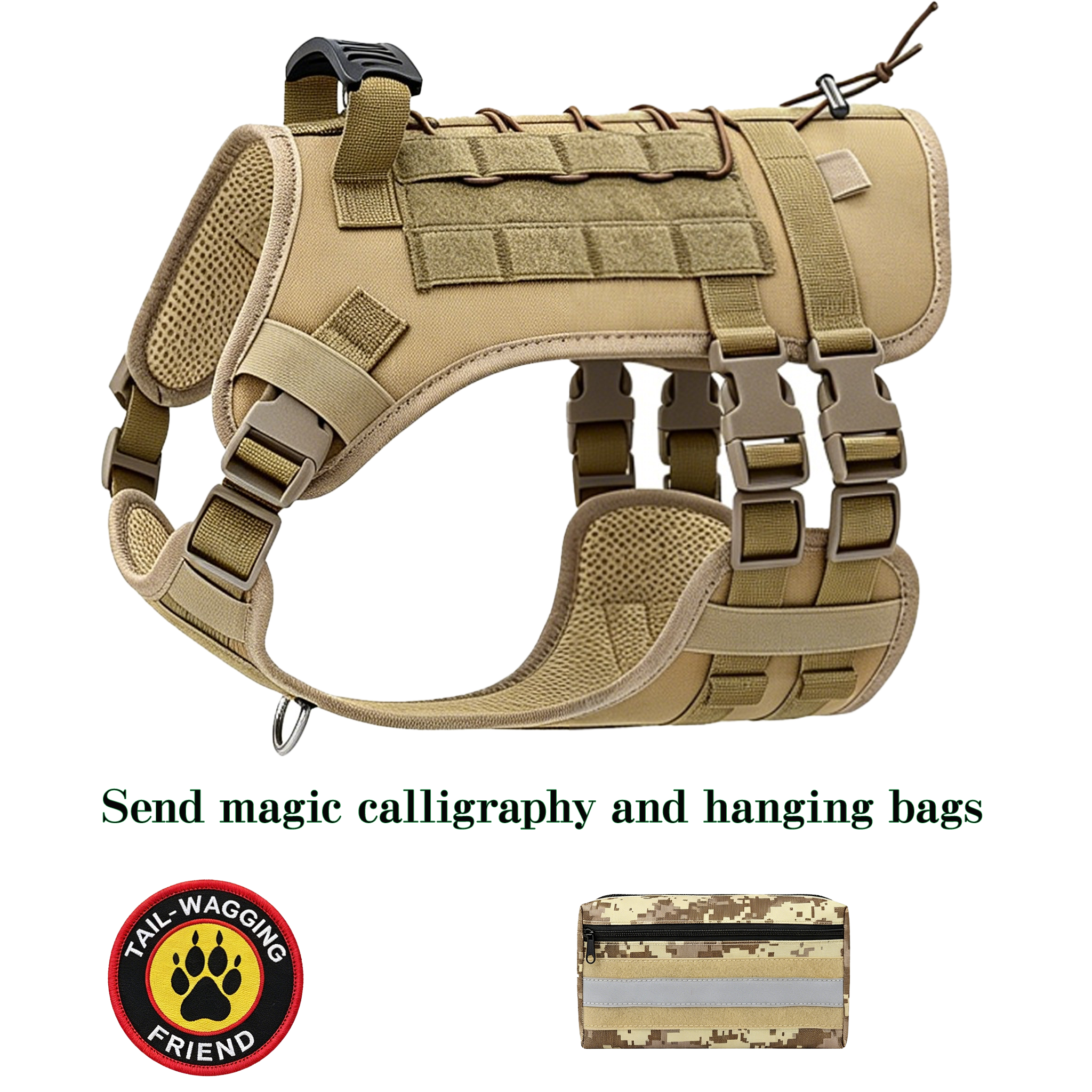 Molle dog vest cover and horsehair cover without pull tactics to prevent escape, suitable for medium and large dogs with handle adjustable military dog covers