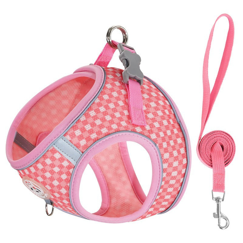 Dog cat vest style safety belt, small and medium-sized pet breathable chest harness, walking dog round rope, reflective dog rope